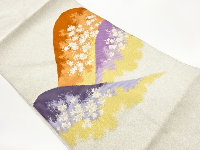 綴れ山並みに紅葉・花々模様織出し名古屋帯